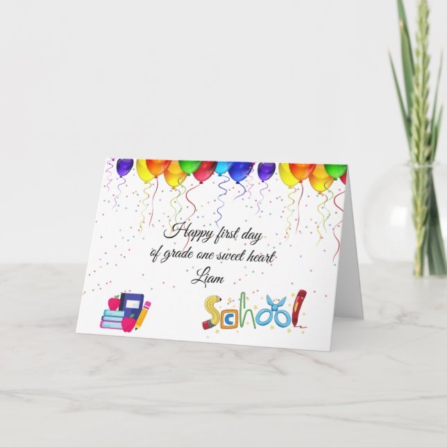 Tarjeta De Agradecimiento Feliz primer día de fiesta escolar (Anverso)