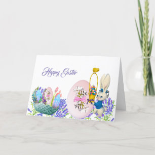 Tarjeta De Agradecimiento Feliz Semana Santa Bunny Egg Basket Lilac Elegant 