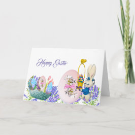Tarjeta De Agradecimiento Feliz Semana Santa Bunny Egg Basket Lilac Elegant 