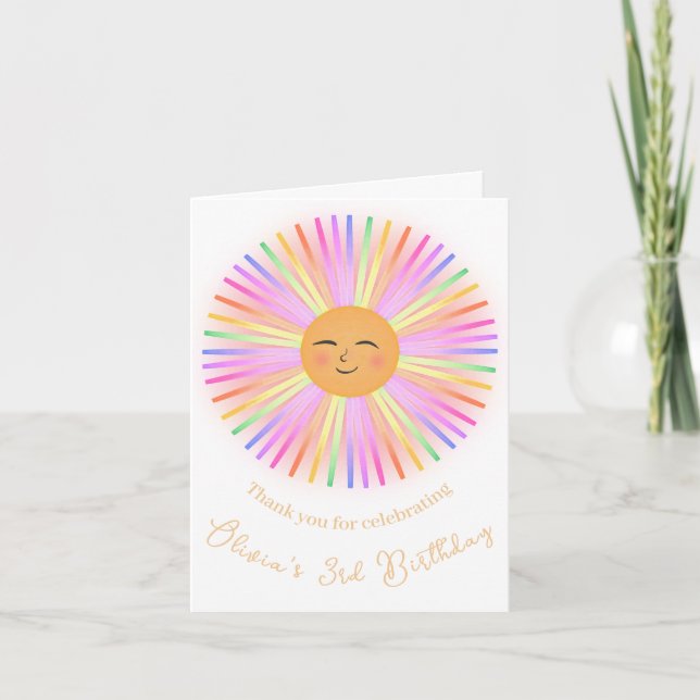 Tarjeta De Agradecimiento Feliz sol arcoiris (Anverso)