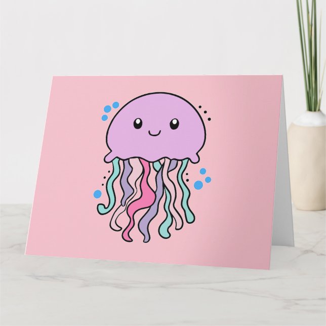 Tarjeta De Agradecimiento Feliz sonriente medusa de bebé con burbujas. (Anverso)