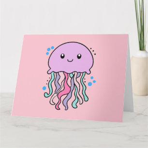 Tarjeta De Agradecimiento Feliz sonriente medusa de bebé con burbujas.