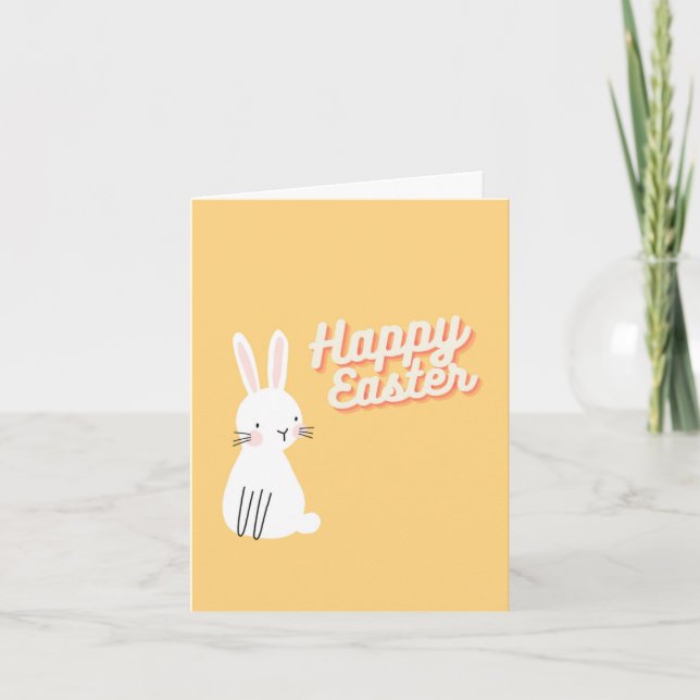 Tarjeta De Agradecimiento Feliz texto de Pascua con naranja conejito (Anverso)