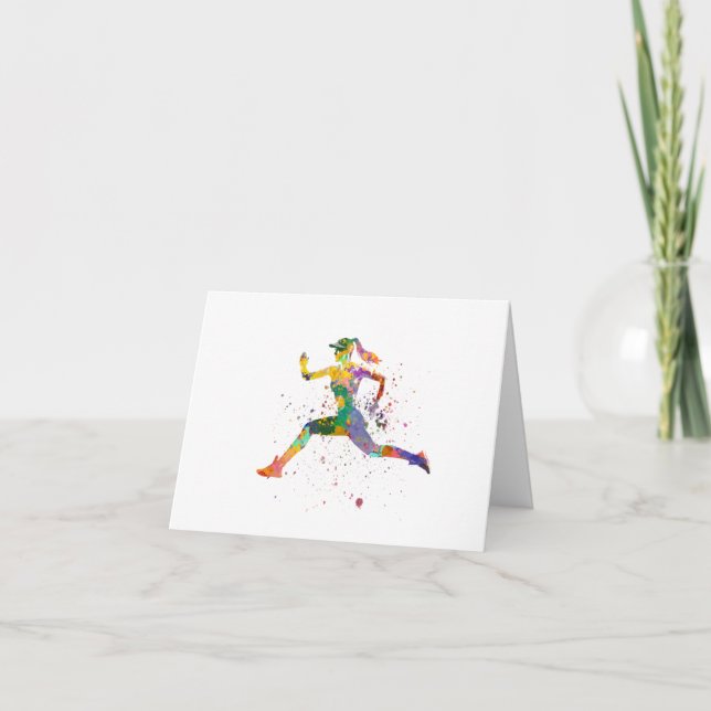 Tarjeta De Agradecimiento Female runner in watercolor (Anverso)