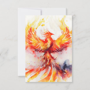 Tarjeta De Agradecimiento Fénix Ardiente Extendiendo sus Alas Arte de Acuare