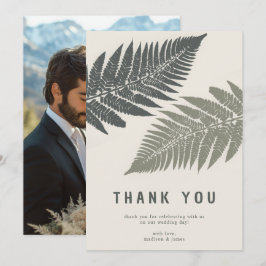 Tarjeta De Agradecimiento Fern Botanical Modern Minimal Woodland Boda