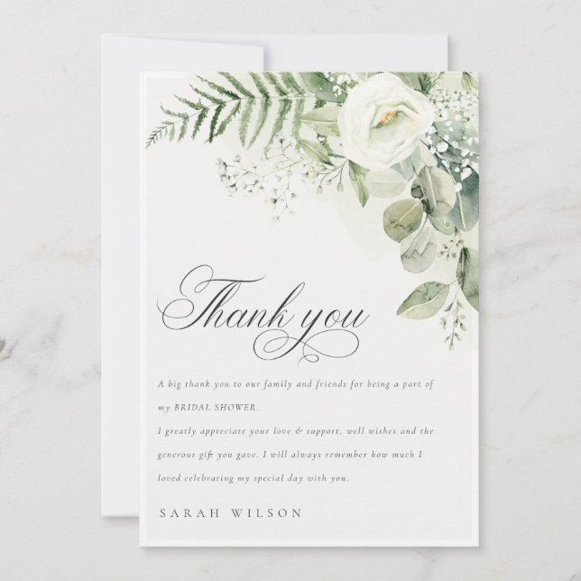 Tarjeta De Agradecimiento Fern Eucalyptus Greenery Foliage Bridal Shower (Anverso)