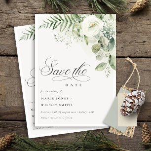 Tarjeta De Agradecimiento Fern Greenery Floral Blanca Guardar La Fecha Invit
