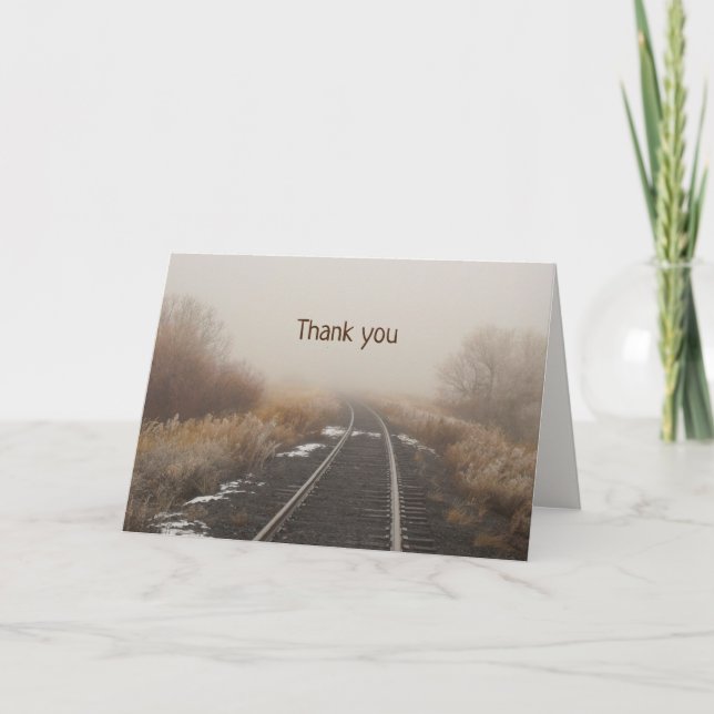 Tarjeta De Agradecimiento Ferrocarril en el paisaje invernal neblinoso (Anverso)