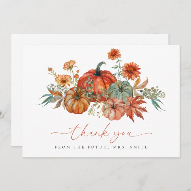 Tarjeta De Agradecimiento Festejo de Boda de Otoño con Calabaza (Anverso / Reverso)