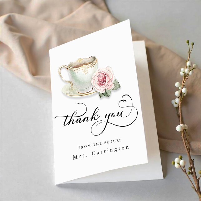 Tarjeta De Agradecimiento Festejo de Despedida de Soltera al Estilo Tea Part (Thank You Card)