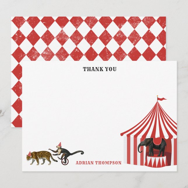 Tarjeta De Agradecimiento Festival del Carnaval de Circo Animales Grandes Hi (Anverso / Reverso)
