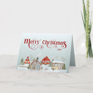 Tarjeta De Agradecimiento Festive Houses Folded Christmas Holiday Card
