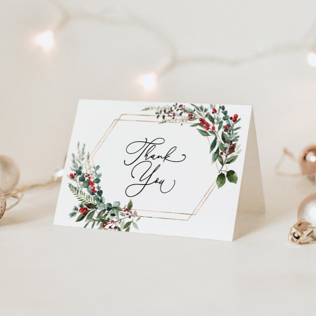 Tarjeta De Agradecimiento Festive Red Berries Winter Holly Greenery (Subido por el creador)