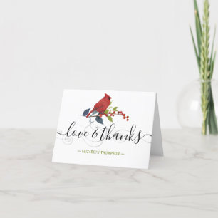 Tarjeta De Agradecimiento Festividad Cardenal Rojo Amor y Gracias Elegante