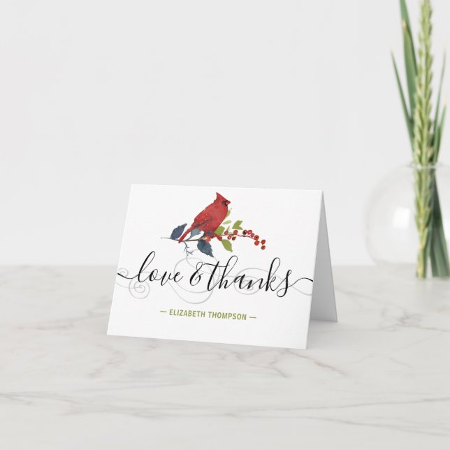 Tarjeta De Agradecimiento Festividad Cardenal Rojo Amor y Gracias Elegante (Anverso)