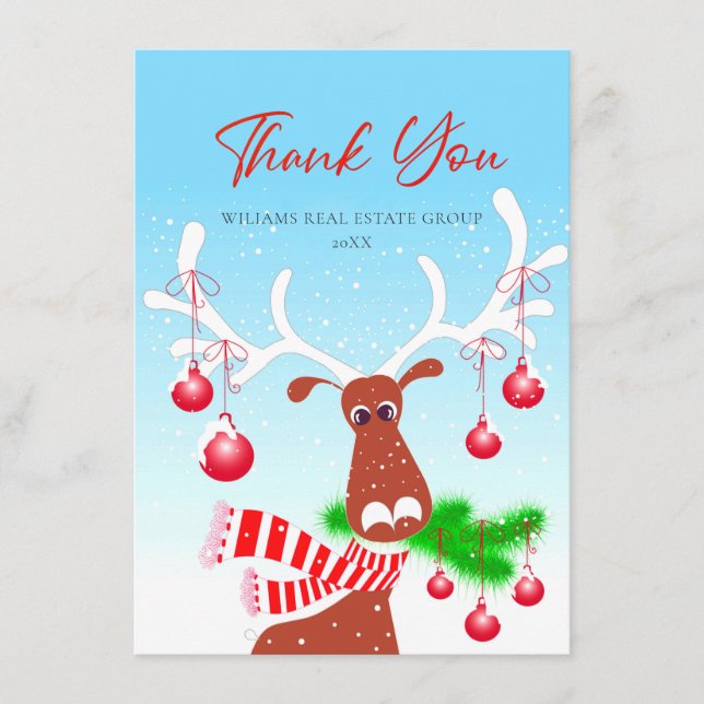 Tarjeta De Agradecimiento Festividad corporativa de renos de Navidades diver (Anverso)
