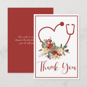 Tarjeta De Agradecimiento Festividades Estetioscopio Floral Rojo Gracias