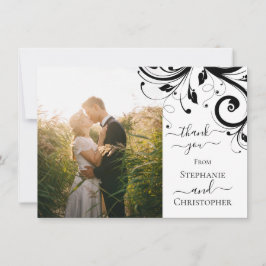 Tarjeta De Agradecimiento Festividades negras y blancas en la foto gracias