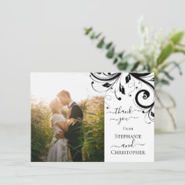 Tarjeta De Agradecimiento Festividades negras y blancas en la foto gracias