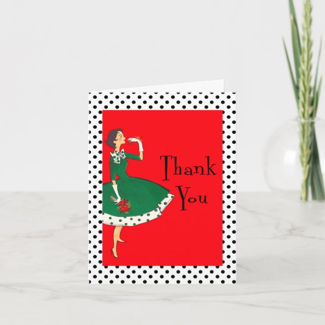 Tarjeta De Agradecimiento Festividades Retro Chica Modernas de Mediados del  (Anverso)