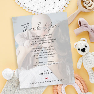 Tarjeta De Agradecimiento Ficha de baby shower moderna simple con foto