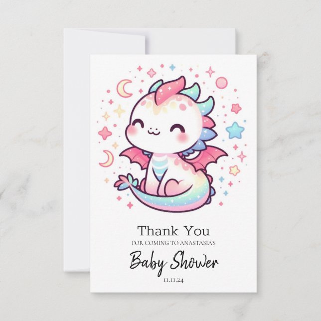 Tarjeta De Agradecimiento Fiery Personalizado Pastel Dragon Baby Shower (Anverso)