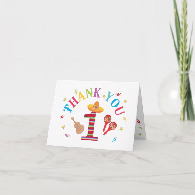 Tarjeta De Agradecimiento Fiesta 1er cumpleaños Cute Mexicano Gracias (Anverso)