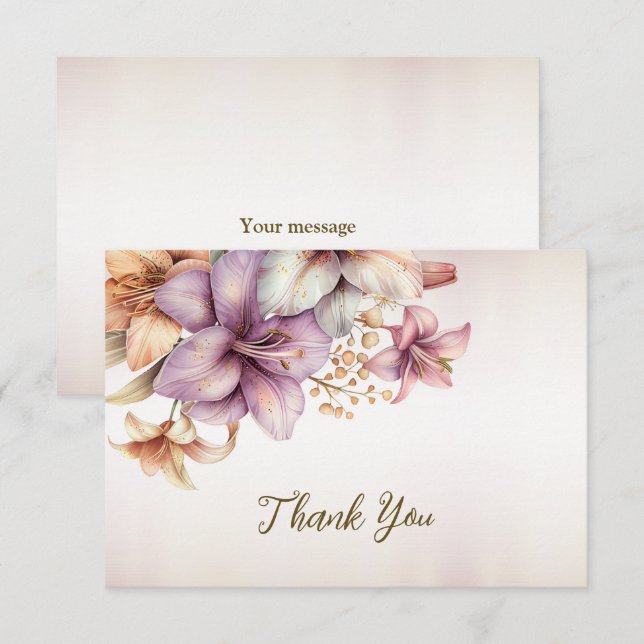 Tarjeta De Agradecimiento Fiesta acuarela Boho Flores rosas elegantes (Anverso / Reverso)