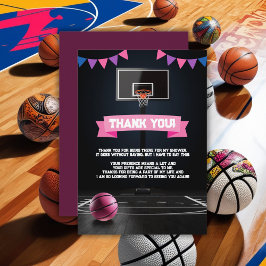 Tarjeta De Agradecimiento Fiesta Baby Shower de baloncesto rosa