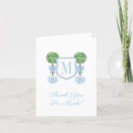 Tarjeta De Agradecimiento Fiesta Baby Shower Preppy Monograma Pale Blue Boy