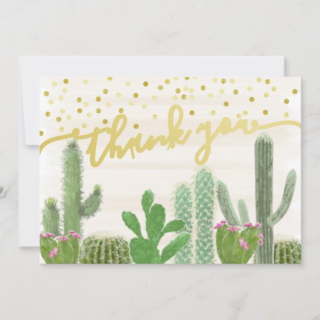 Tarjeta De Agradecimiento Fiesta Cactus Boho Bridal Shower Gracias (Anverso)