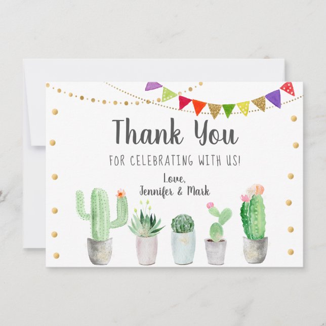 Tarjeta De Agradecimiento Fiesta Cactus Bridal Shower Gracias (Anverso)