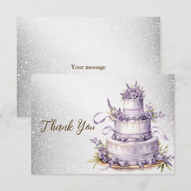 Tarjeta De Agradecimiento Fiesta Cake Lavender Floral acuarela Elegante (Anverso / Reverso)