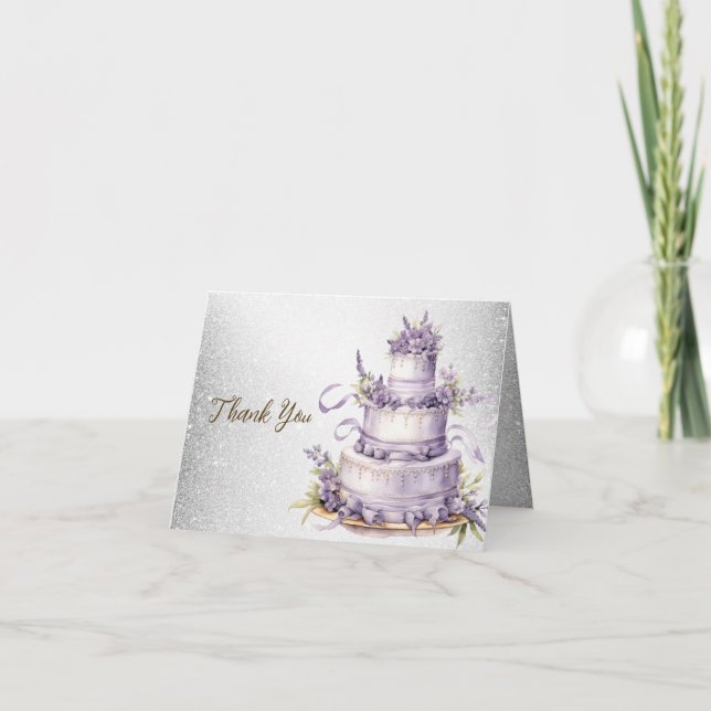 Tarjeta De Agradecimiento Fiesta Cake Lavender Floral acuarela Elegante (Anverso)