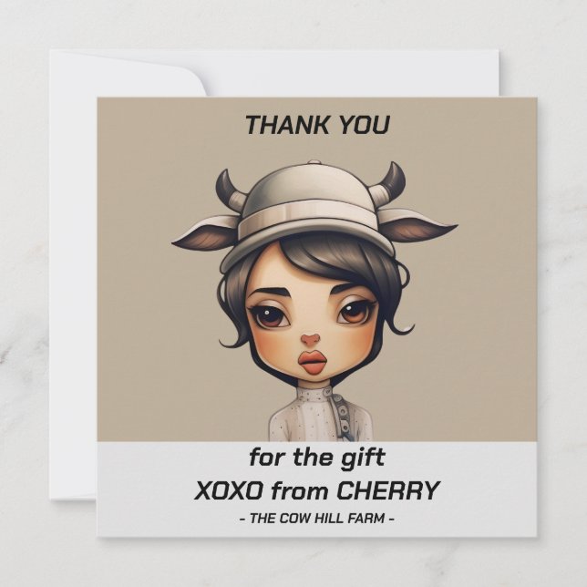 Tarjeta De Agradecimiento Fiesta chica de vaca (Anverso)