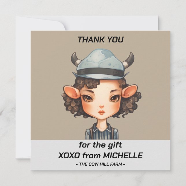 Tarjeta De Agradecimiento Fiesta chica de vaca (Anverso)