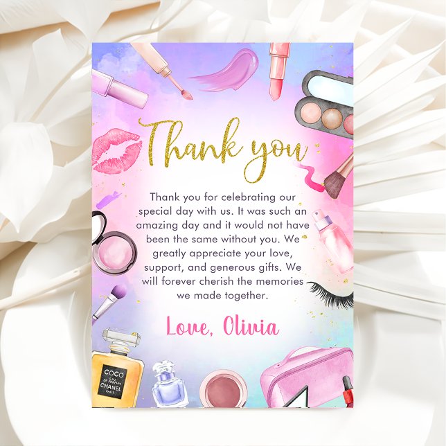 Tarjeta De Agradecimiento Fiesta Chica Glamour Makeup Cumpleaños (Subido por el creador)