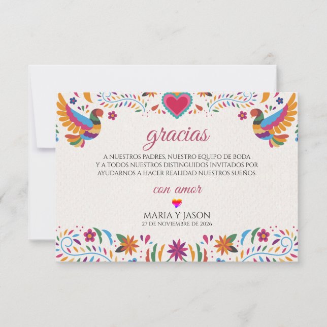 Tarjeta De Agradecimiento Fiesta Colorful Flowers Botanical Spanish Wedding (Anverso)