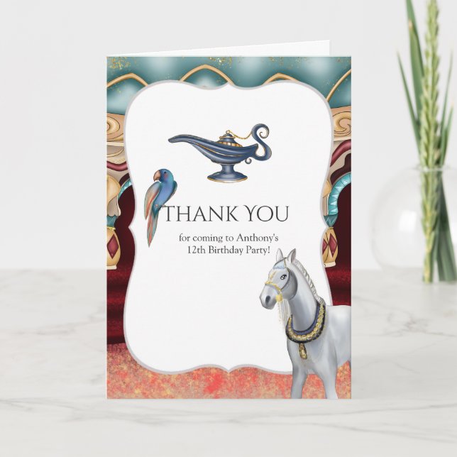 Tarjeta De Agradecimiento Fiesta con tema de Las mil y una noches (Anverso)