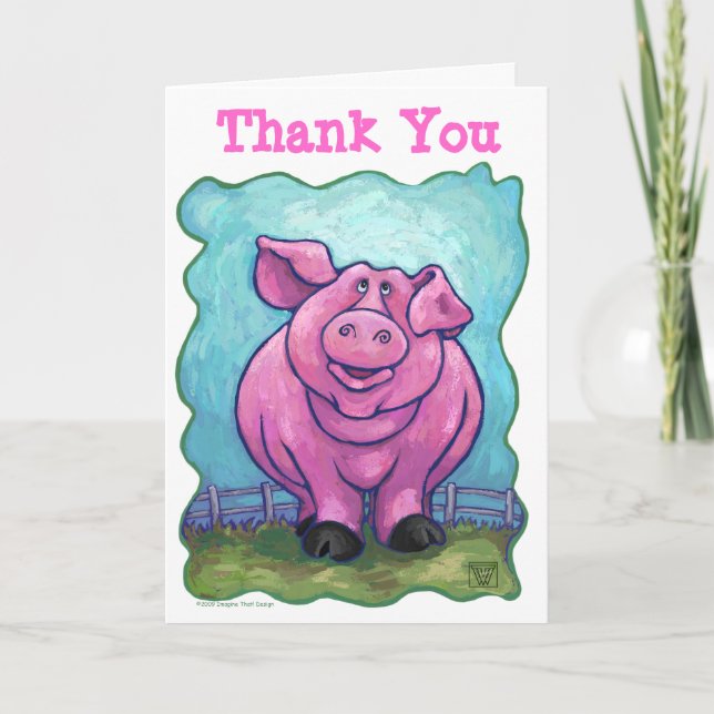 Tarjeta De Agradecimiento Fiesta Cute Pig Birthay Gracias (Anverso)