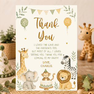 Tarjeta De Agradecimiento Fiesta de animales salvajes safari jungla niño cum