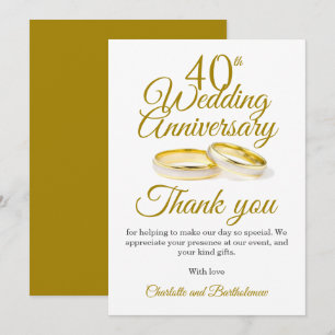 Tarjeta De Agradecimiento Fiesta de aniversario de bodas número 40