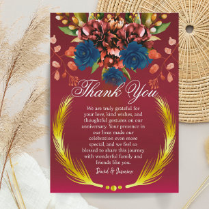 Tarjeta De Agradecimiento Fiesta de Aniversario del Boda floral de Borgoña M