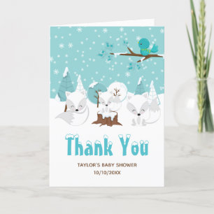 Tarjeta De Agradecimiento Fiesta de Baby Shower 'Arctic Foxes Winter Wonderl
