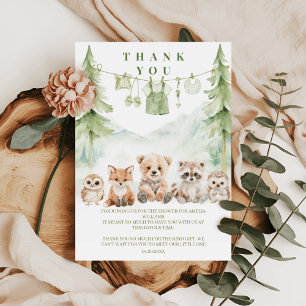 Tarjeta De Agradecimiento Fiesta de Baby Shower Aventura Bosque Verde Salvia