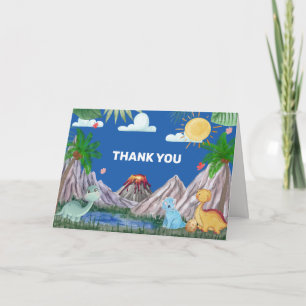 Tarjeta De Agradecimiento Fiesta de Baby Shower Azul Volcán Montaña Rawr Din