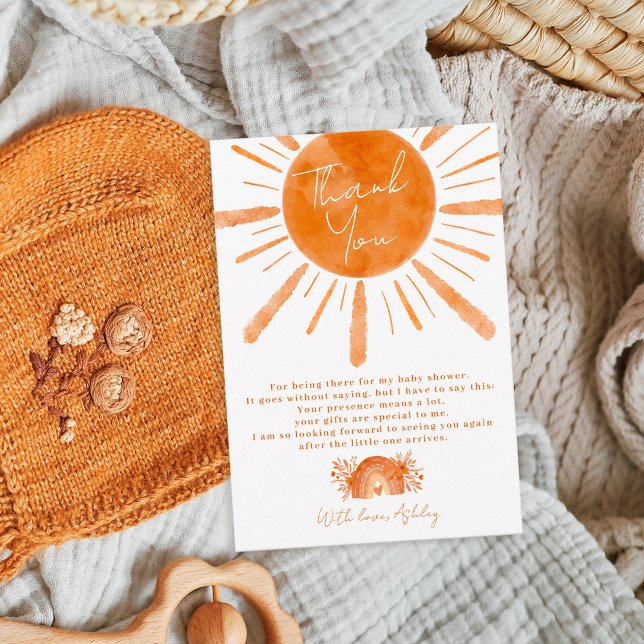 Tarjeta De Agradecimiento Fiesta de baby shower boho sol arcoíris naranja (Subido por el creador)
