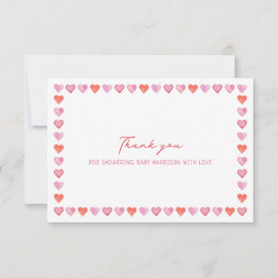 Tarjeta De Agradecimiento Fiesta de Baby Shower Corazones Caprichosos