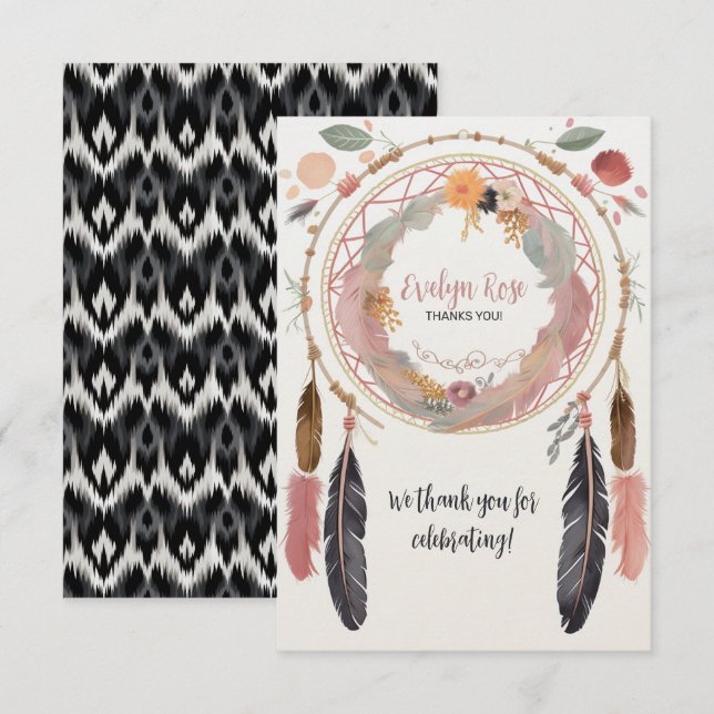 Tarjeta De Agradecimiento Fiesta de Baby Shower Cute Boho Dreamcatcher (Anverso / Reverso)